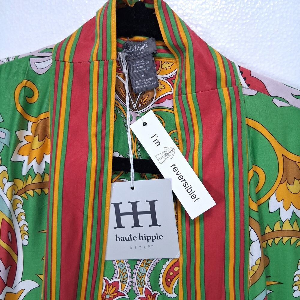 Haute Hippie Reversable Kimono Robe Boho Resort Chic Belted Cover Up/Size Medium - Picture 3 of 7